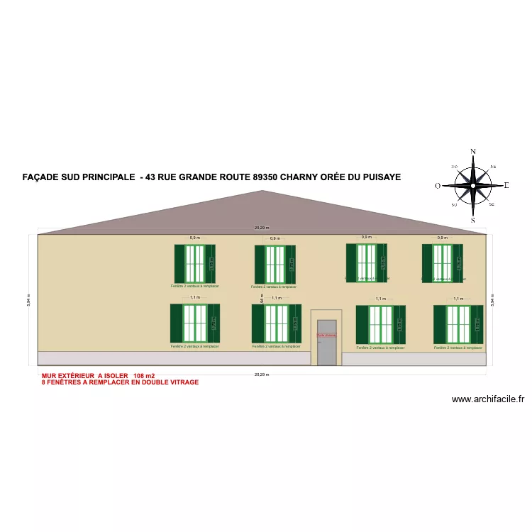 DECORTE FA&Ccedil;ADE SUD PRINCIPALE - ITE + MENUISERIES A REMPLACER. Plan de 