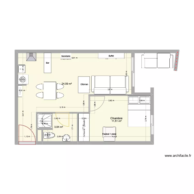 Appartement C&eacute;line V2. Plan de 4  et 40 m²