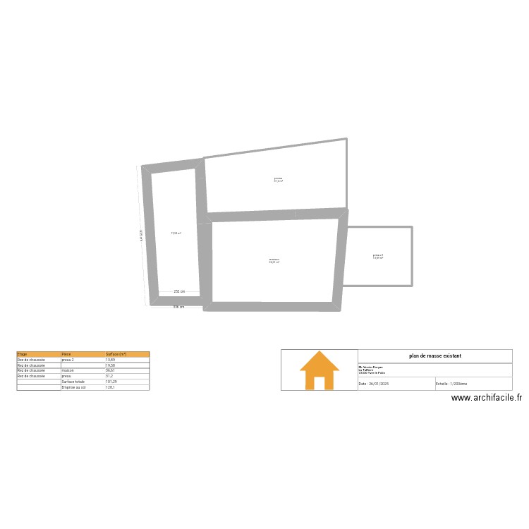 plan de masse existant. Plan de 4 pièces et 101 m2