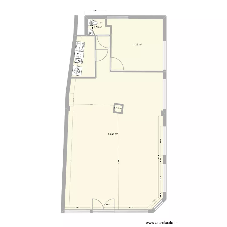 Local commercial - V1. Plan de 4 pièces et 71 m²