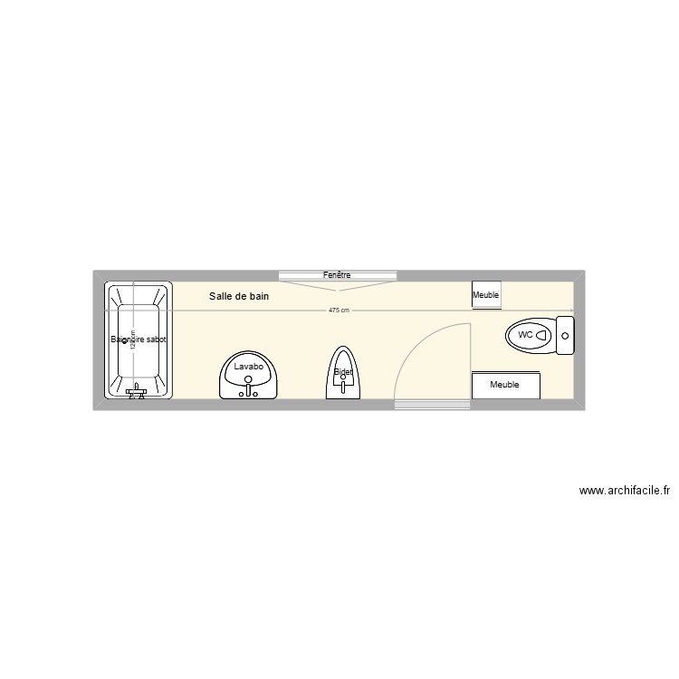 DECOMPS Jean-Michel SDB existant. Plan de 1 pièce et 6 m2