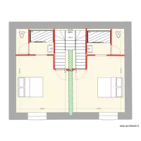 Plan &eacute;tage avec un escalier central bifurqu&eacute; asym&eacute;trique