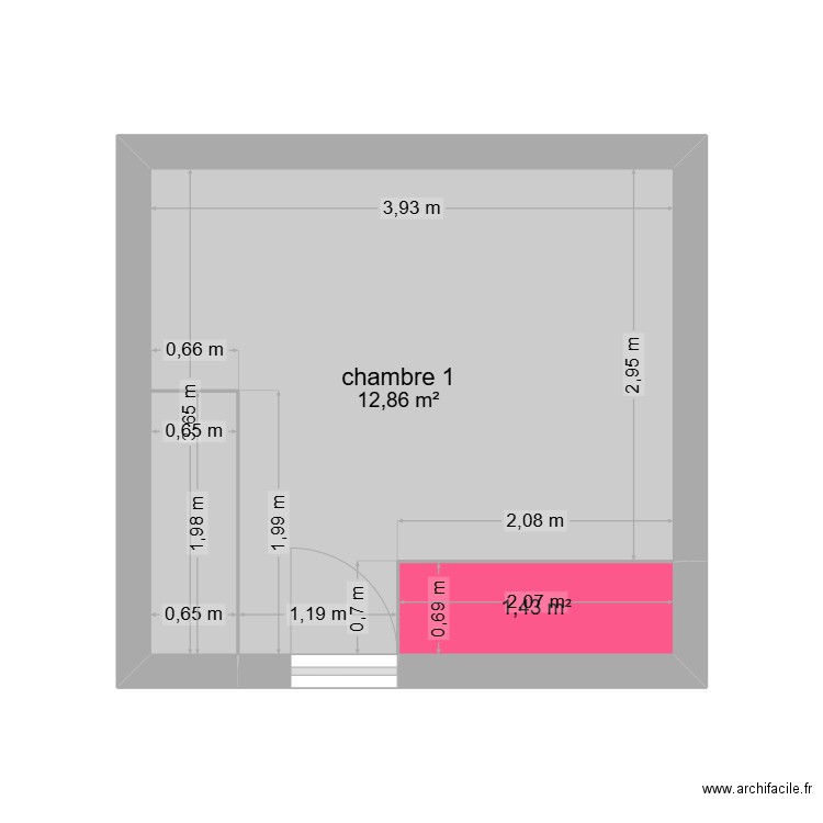 Appart. Plan de 2 pièces et 14 m2
