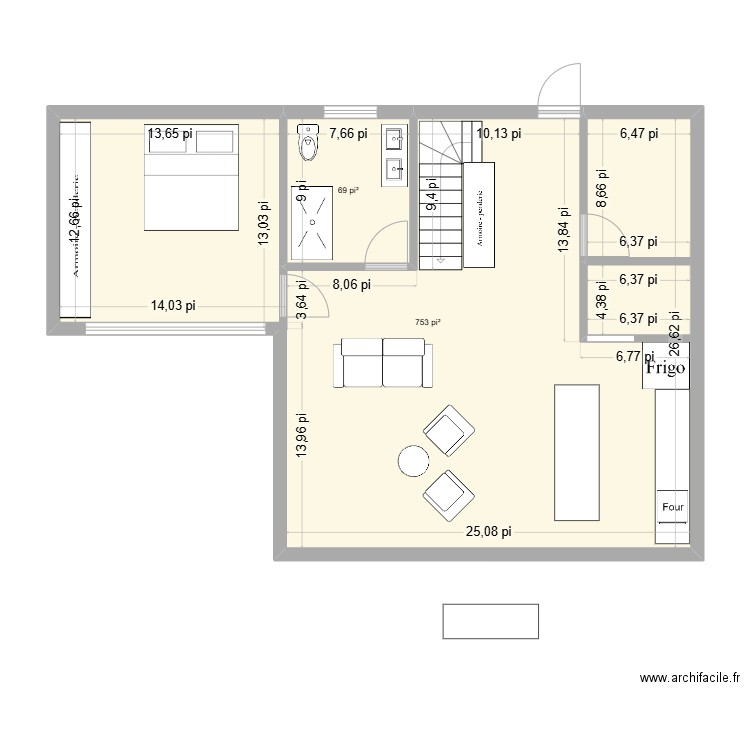 Presqu'ile. Plan de 2 pièces et 76 m2