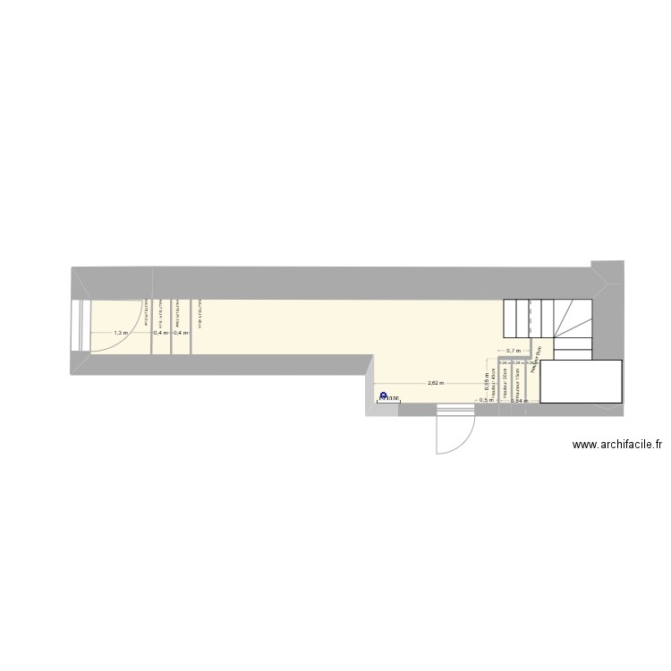 COURBET Communs RDC. Plan de 3 pièces et 17 m2