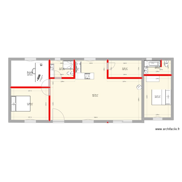 Plan maison Verronnerie après travaux. Plan de 7 pièces et 97 m2