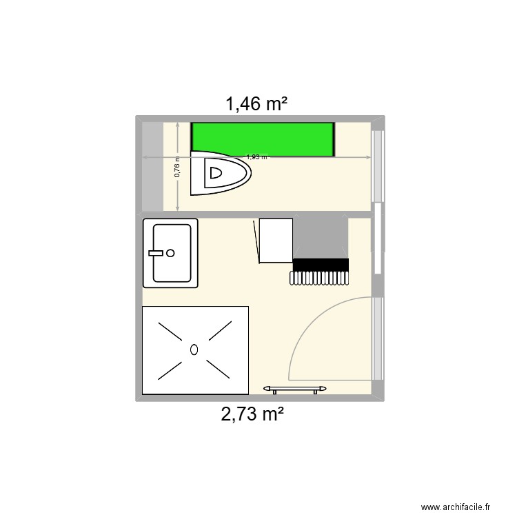 SALLE D'EAU. Plan de 3 pièces et 4 m2