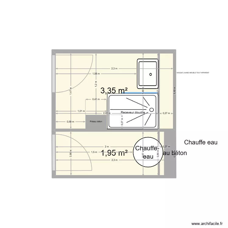SALLE D\'EAU. Plan de 2 pièces et 5 m²