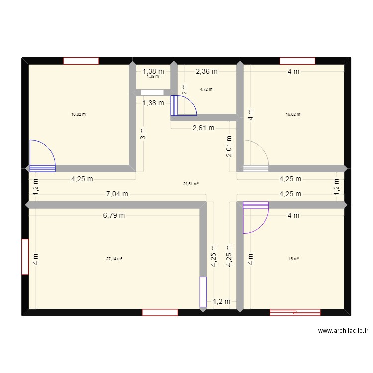 HHHHH. Plan de 7 pièces et 111 m2