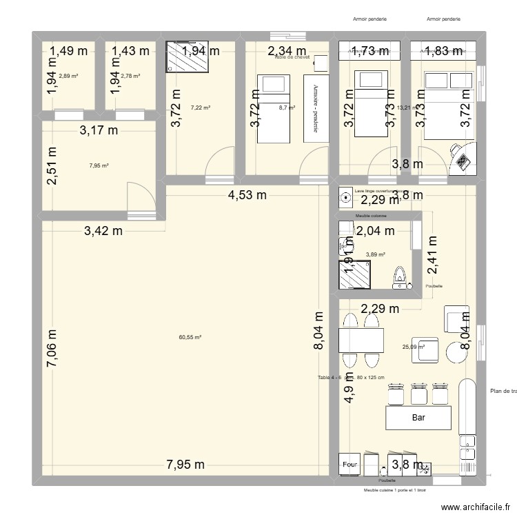 ludo plan. Plan de 9 pièces et 132 m2
