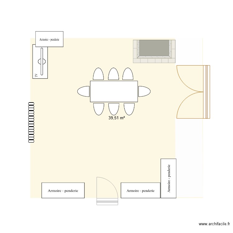 salon. Plan de 1 pièce et 40 m2