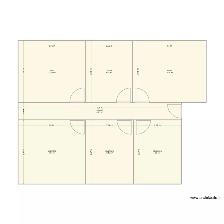 appart 4. Plan de 7  et 77 m²