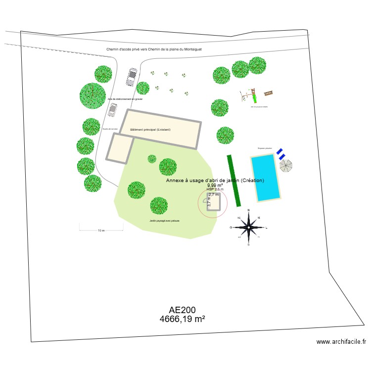 abri de jardin. Plan de 3 pièces et 135 m2