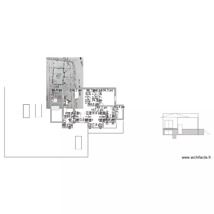 duplex cuisine 4 facade. Plan de 7  et 98 m²