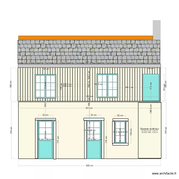 facade bardage fenêtres + haute que large.. Plan de facade bardage fenêtres + haute que large.. Plan de