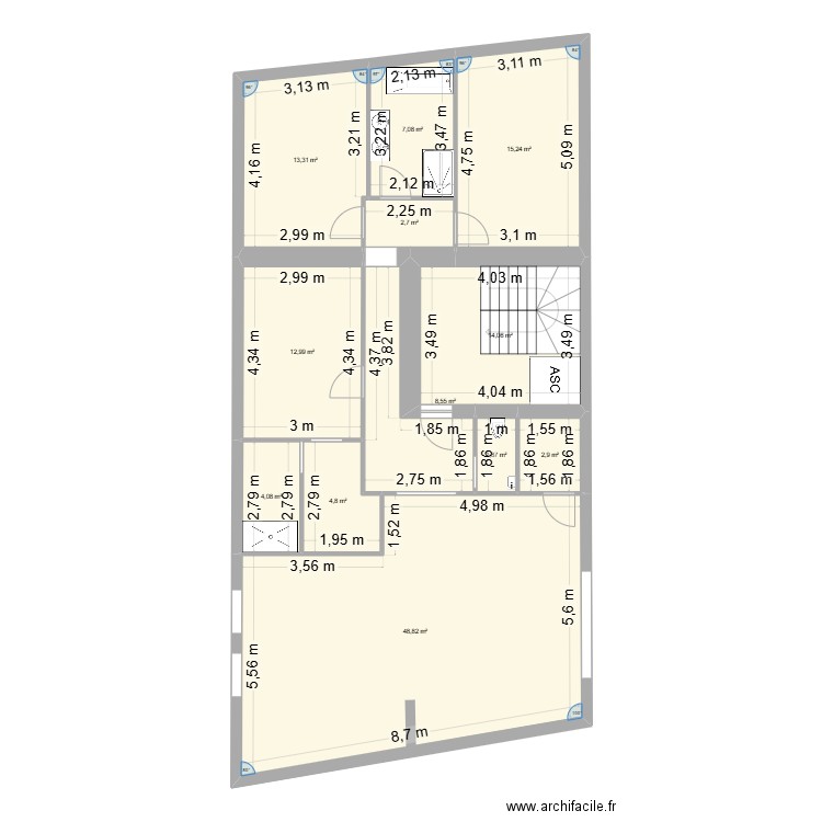 rouillé 2eme étage. Plan de 12 pièces et 136 m2