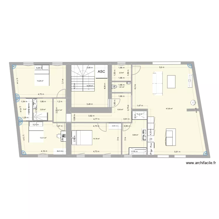 rouill&eacute; 2eme &eacute;tage. Plan de 12  et 136 m²