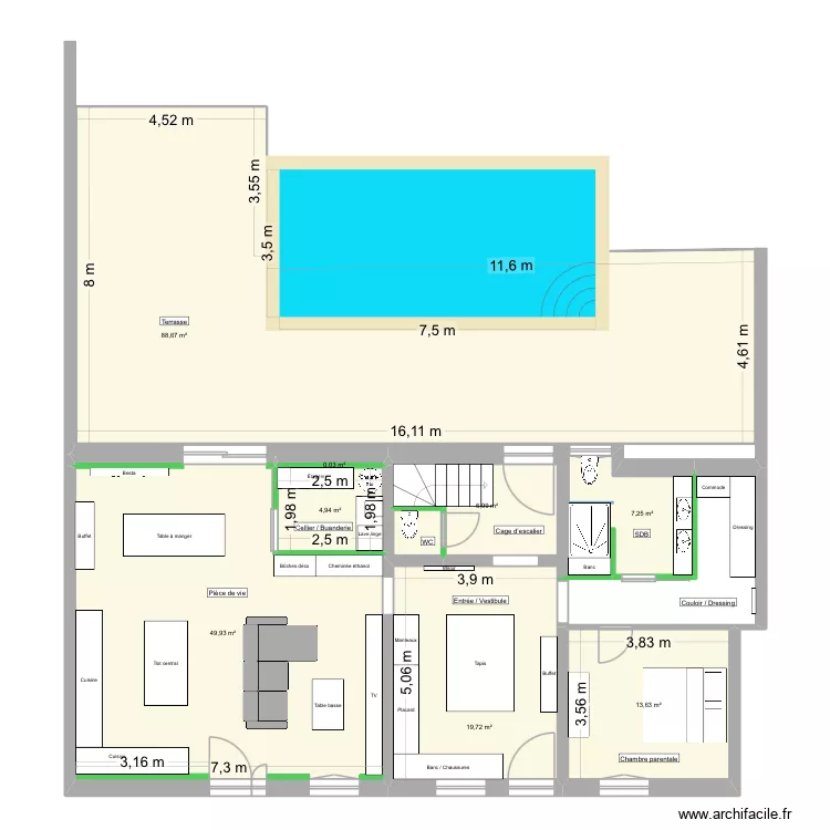 Plan nouveaux espaces Moncrabeau. Plan de 13 pièces et 293 m²