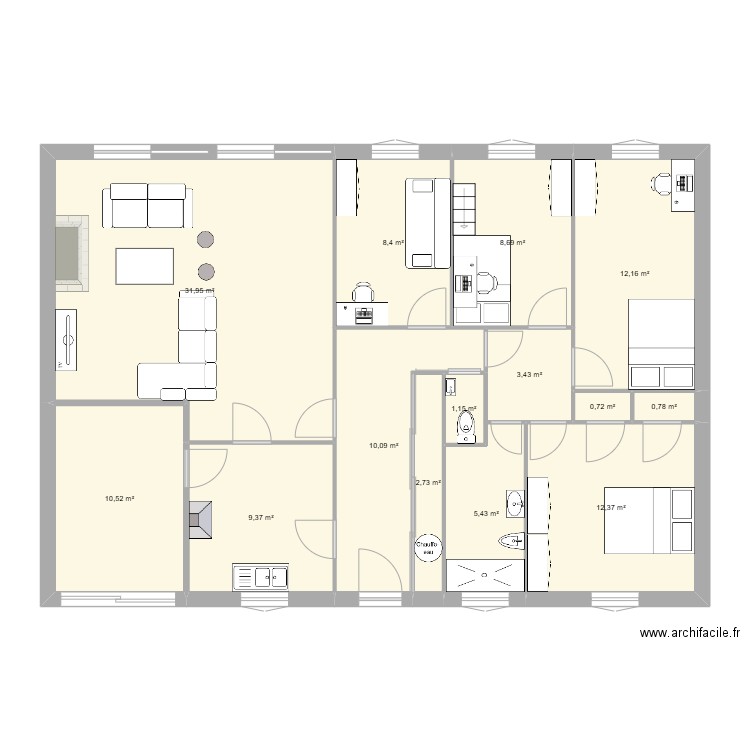 Impasse Bourcuzière amenagement sophie. Plan de 14 pièces et 118 m2