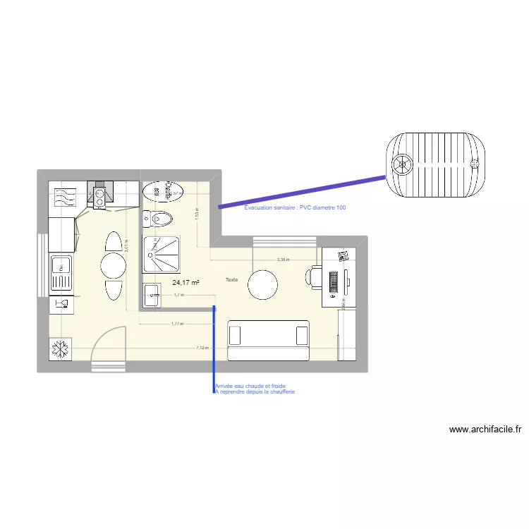 Studio Saint Chely 5 juin 2026. Plan de 1 et 24 m² Studio Saint Chely 5 juin 2026. Plan de 1 et 24 m²