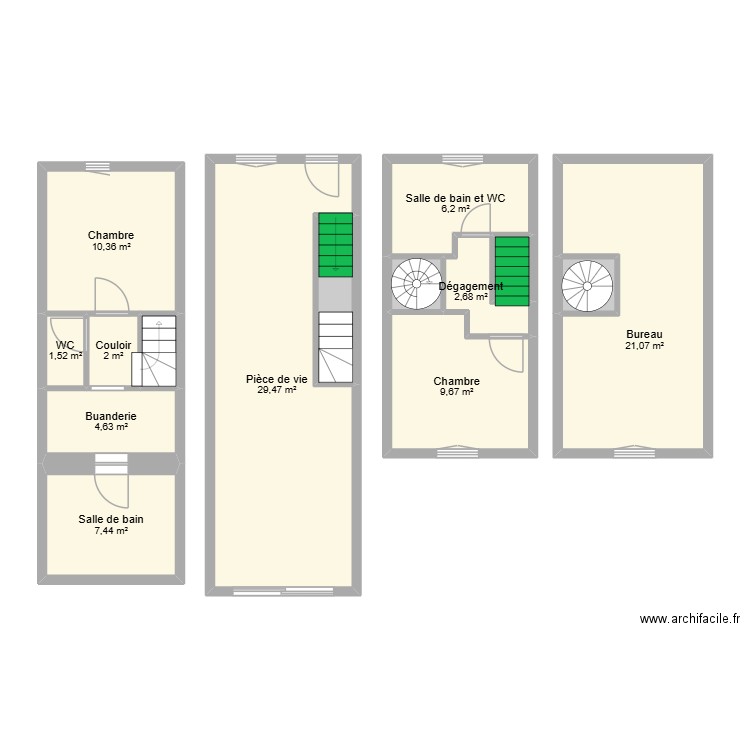 PONTI. Plan de 15 pièces et 104 m2