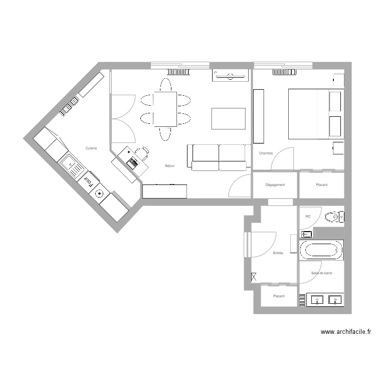 VIEUX. Plan de 10 pièces et 57 m2