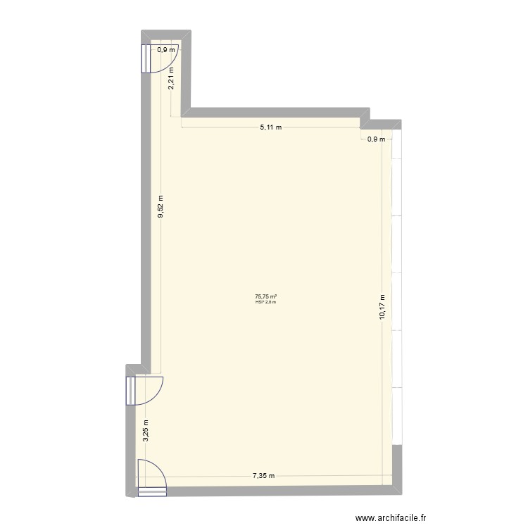 test. Plan de 1 pièce et 76 m2