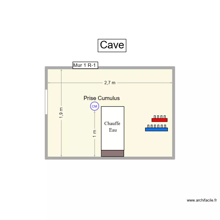 PC Sous-Sol - Mur 1 R-1. Plan de 1  et 5 m²