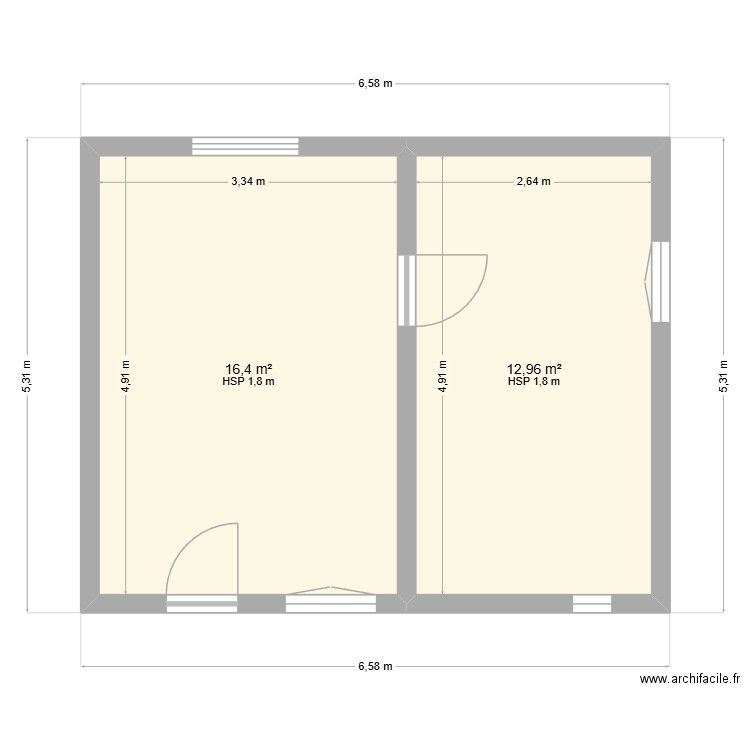 Maison Perso. Plan de 2 pièces et 29 m2
