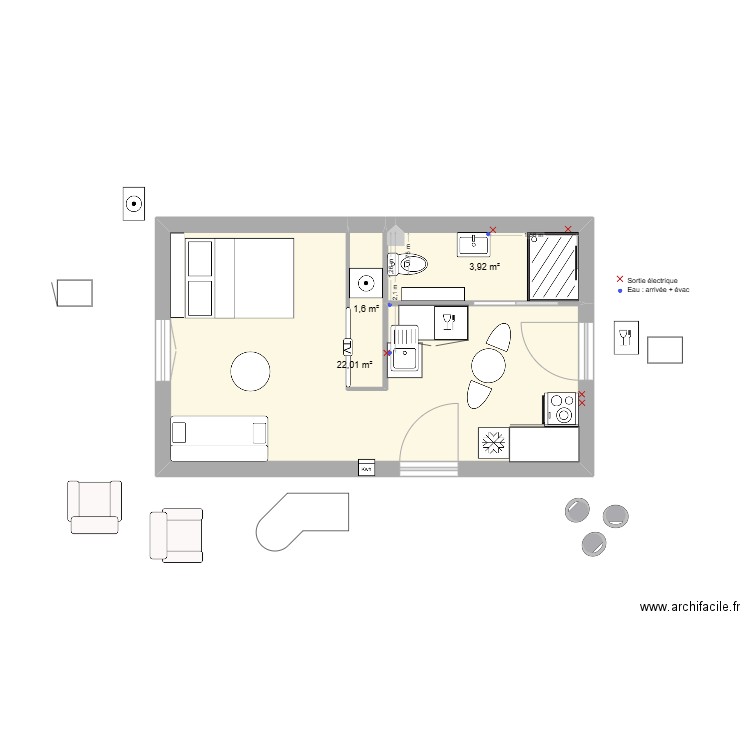 Sépastopol aménagé v4. Plan de 3 pièces et 28 m2