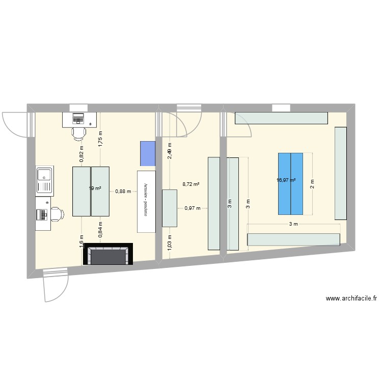 maison sarant. Plan de 3 pièces et 45 m2