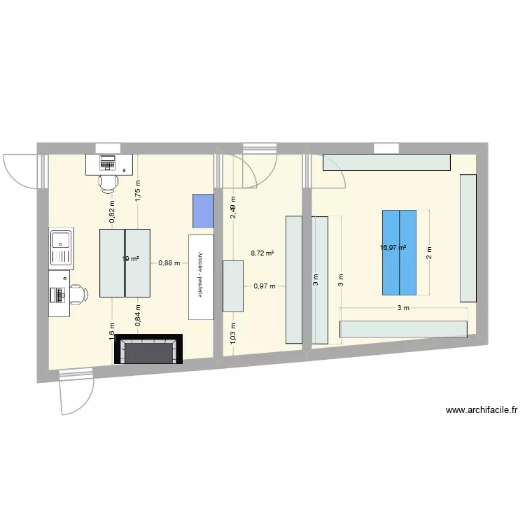 maison sarant. Plan de 3 pièces et 45 m²