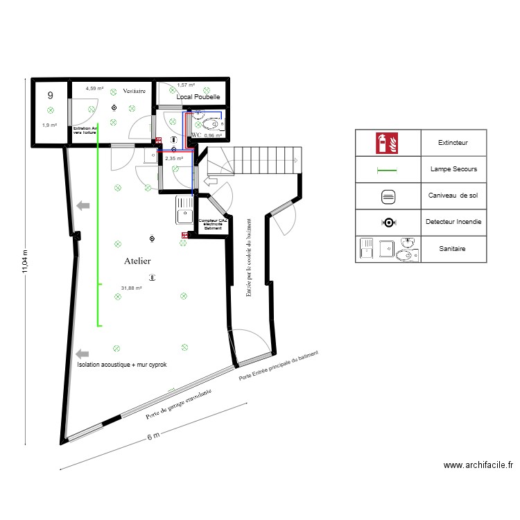 Plan de Détails. Plan de 6 pièces et 43 m2