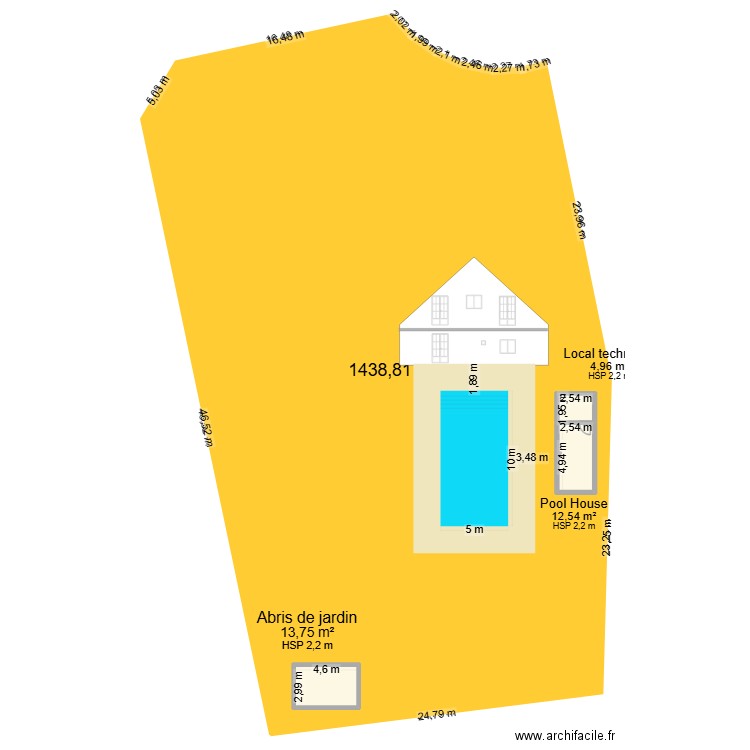 Plan piscine. Plan de 3 pièces et 31 m2