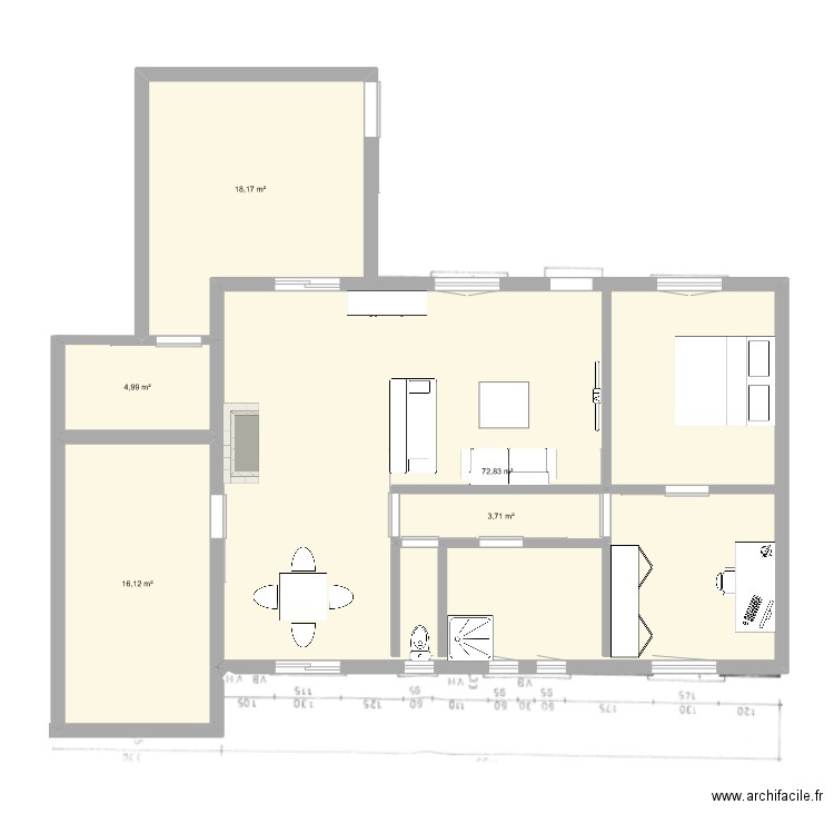 Maison Marie meubles. Plan de 5 pièces et 116 m2