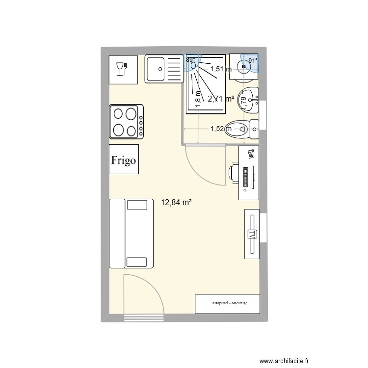 STUIO v3. Plan de 2 pièces et 16 m2