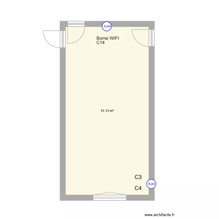 Salle Th&eacute;venot RJ 45. Plan de 1  et 31 m²