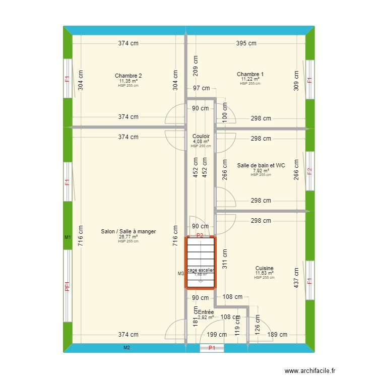 0886. Plan de 8 pièces et 77 m2