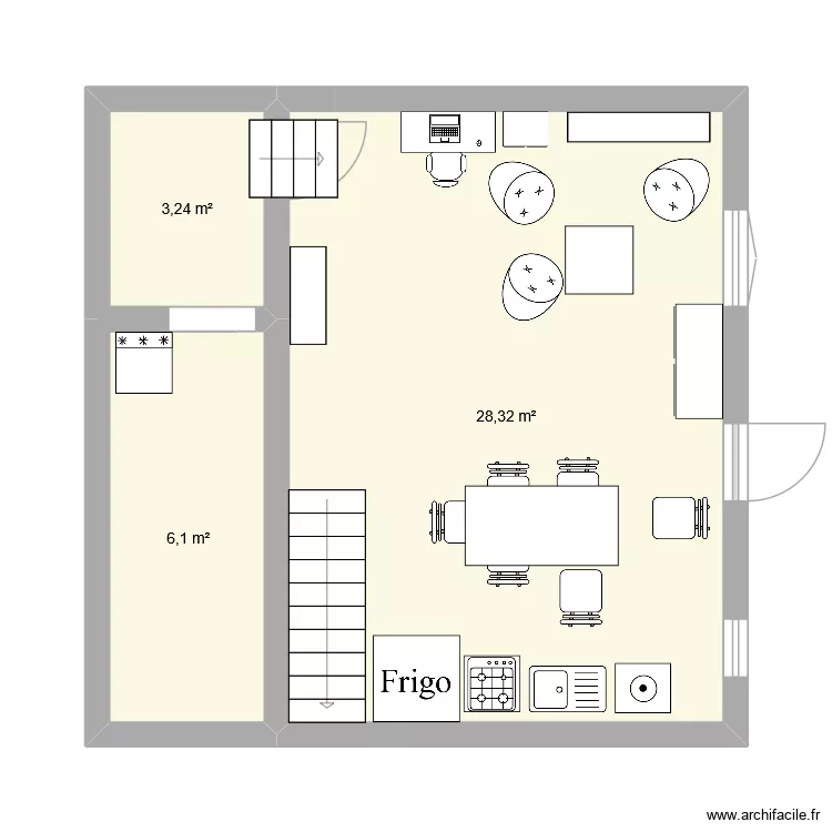 rdc. Plan de 3  et 38 m²
