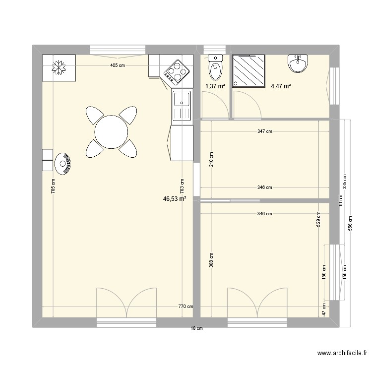 Marie-Anne plan 5. Plan de 3 pièces et 52 m2