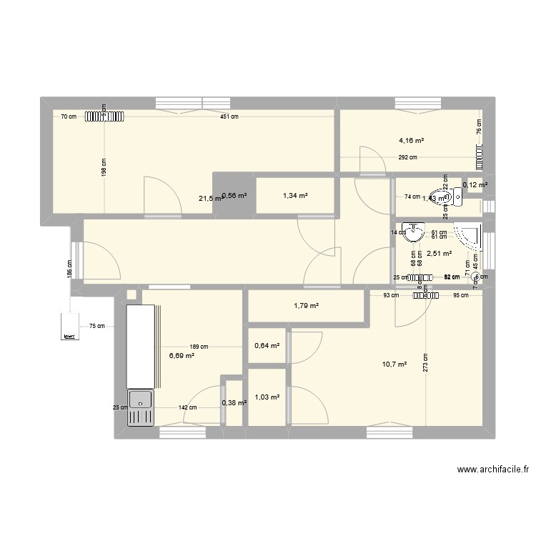 appartementv2. Plan de 13 pièces et 53 m2