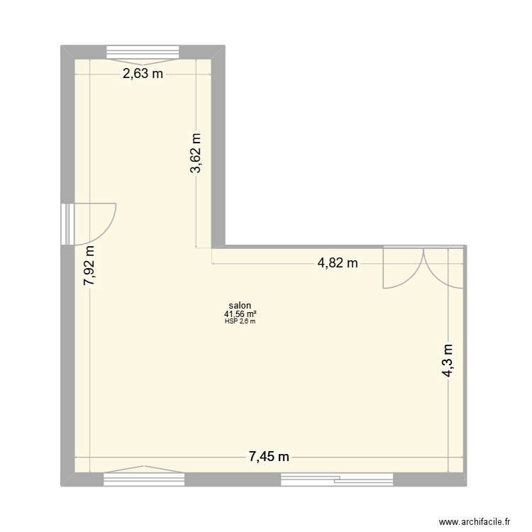 salon bisca. Plan de 1 pièce et 42 m2