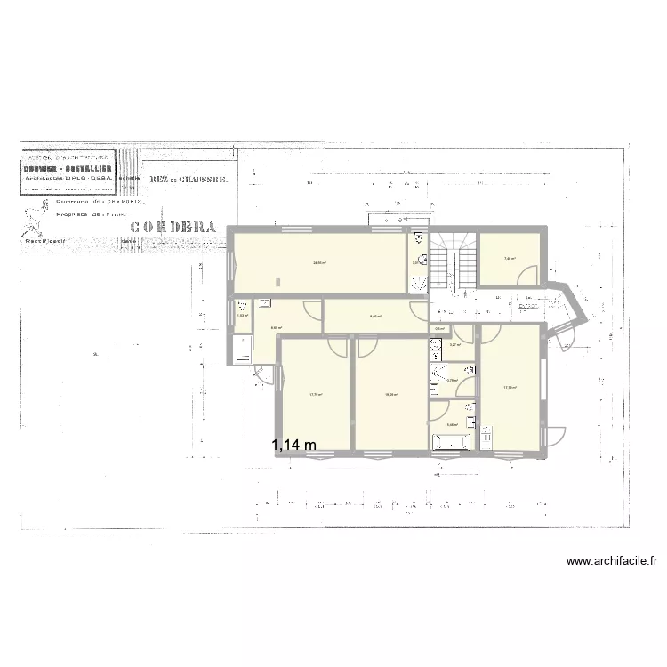 Gaillands RDC 1.4 ext ouest nouvelles fenetres variante SDB. Plan de 13 pièces et 122 m²