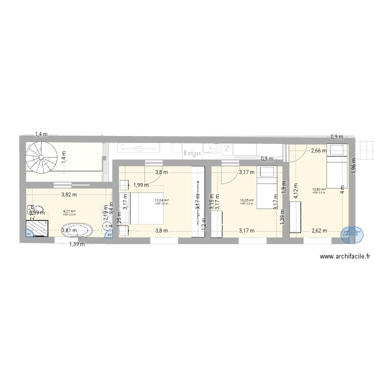 Agrandissement 2. Plan de 6 pièces et 81 m2