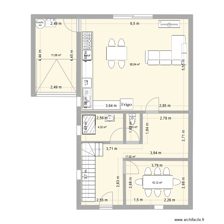 Plan maison 1. Plan de 6 pièces et 81 m2