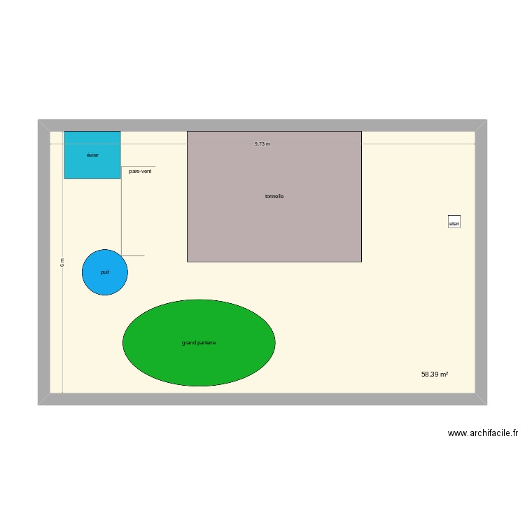 Jardin. Plan de 1 pièce et 58 m2