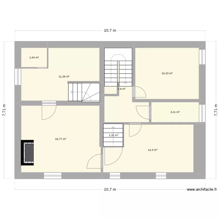 BEZI-Maison-Etage1-actuel. Plan de 8  et 64 m²