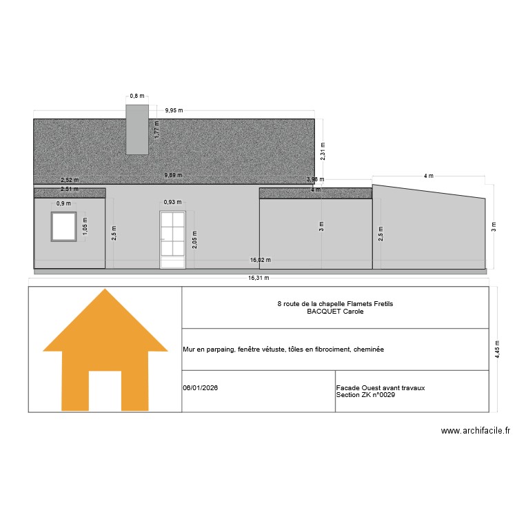 DP4 - Fa&ccedil;ade OUEST - &Eacute;tat Initial. Plan de 0 pièce et 0 m2