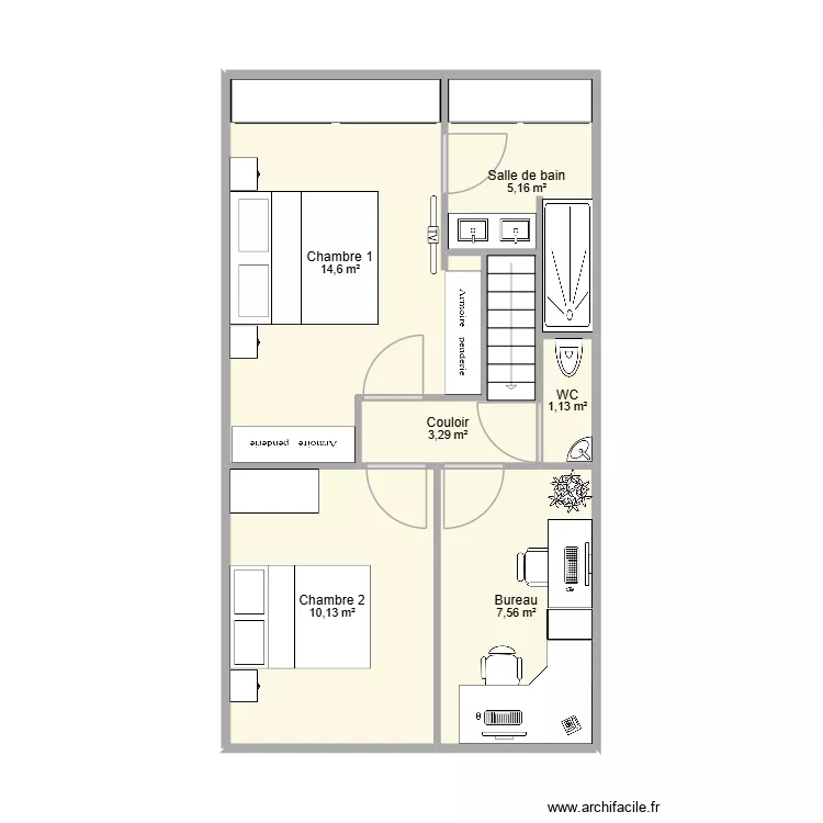 Etage T&eacute;o r&eacute;no V4 &eacute;tage. Plan de 6  et 42 m²