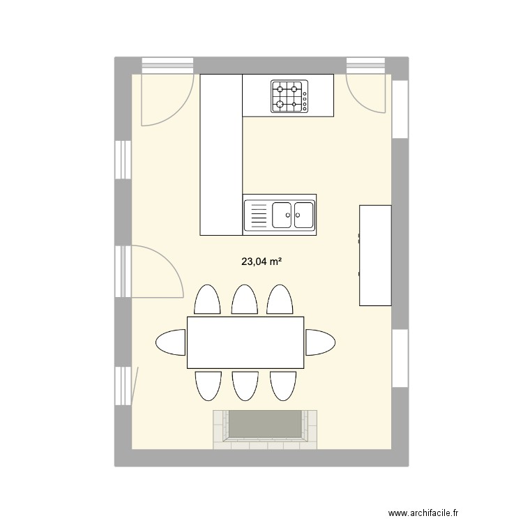 cuisine Montlaux. Plan de 1 pièce et 23 m2